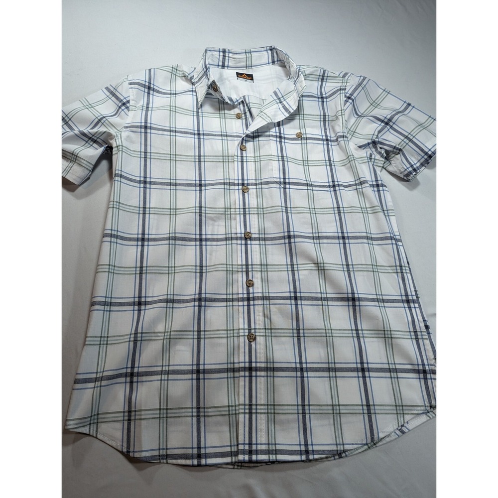 Ridgecut Tough wear T Shirt Button Up Windowpane White, Green, Blue Medium
